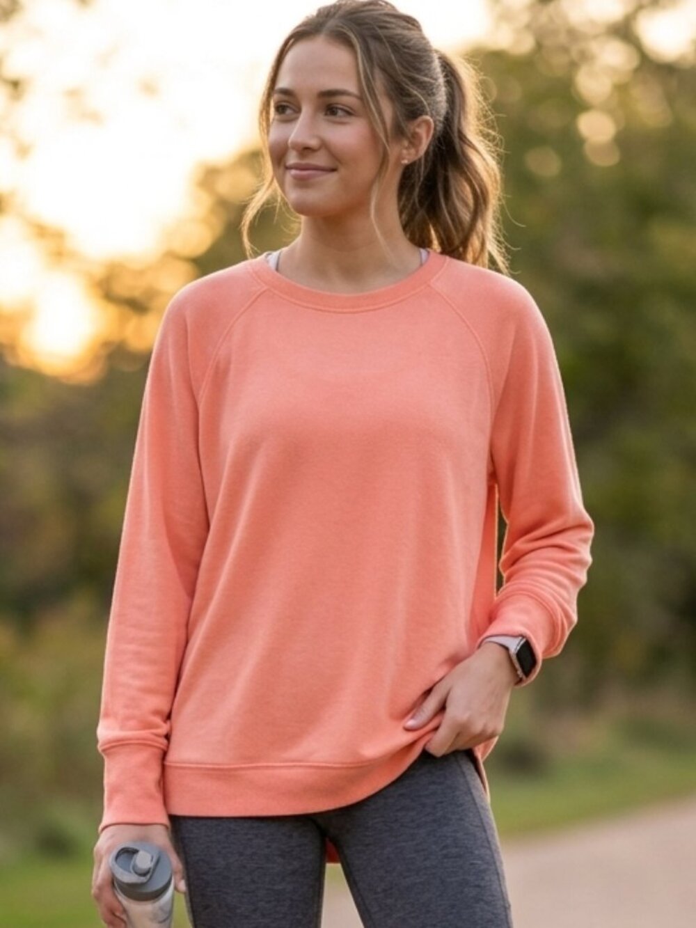 Athleta Mindset Sweatshirt Coral Peach Long Sleeve Pullover Sz L #472751